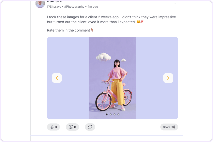 Social media post showcase - Example of how posts look on Tashbeek platform